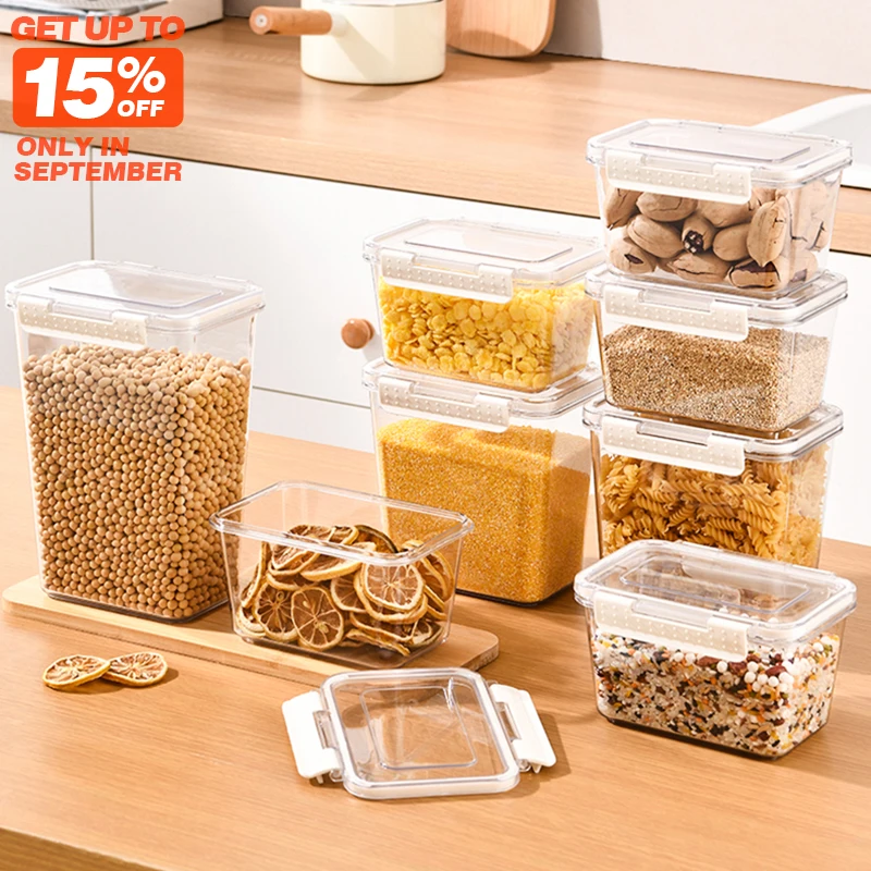 WANUO 800 ml/1500 ml/2200 ml/2900 ml Hava Geçirmeyen Yiyecek Depolama Kabı, Şeffaf Plastik Yiyecek Depolama Kabı