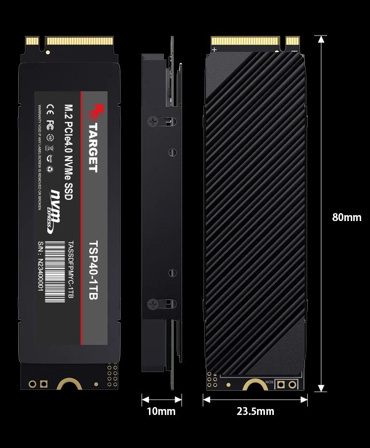 Target M.2 NVMe SSD 1TB/2TB with Heatsink, PCIe Gen4 X4, Ideal for