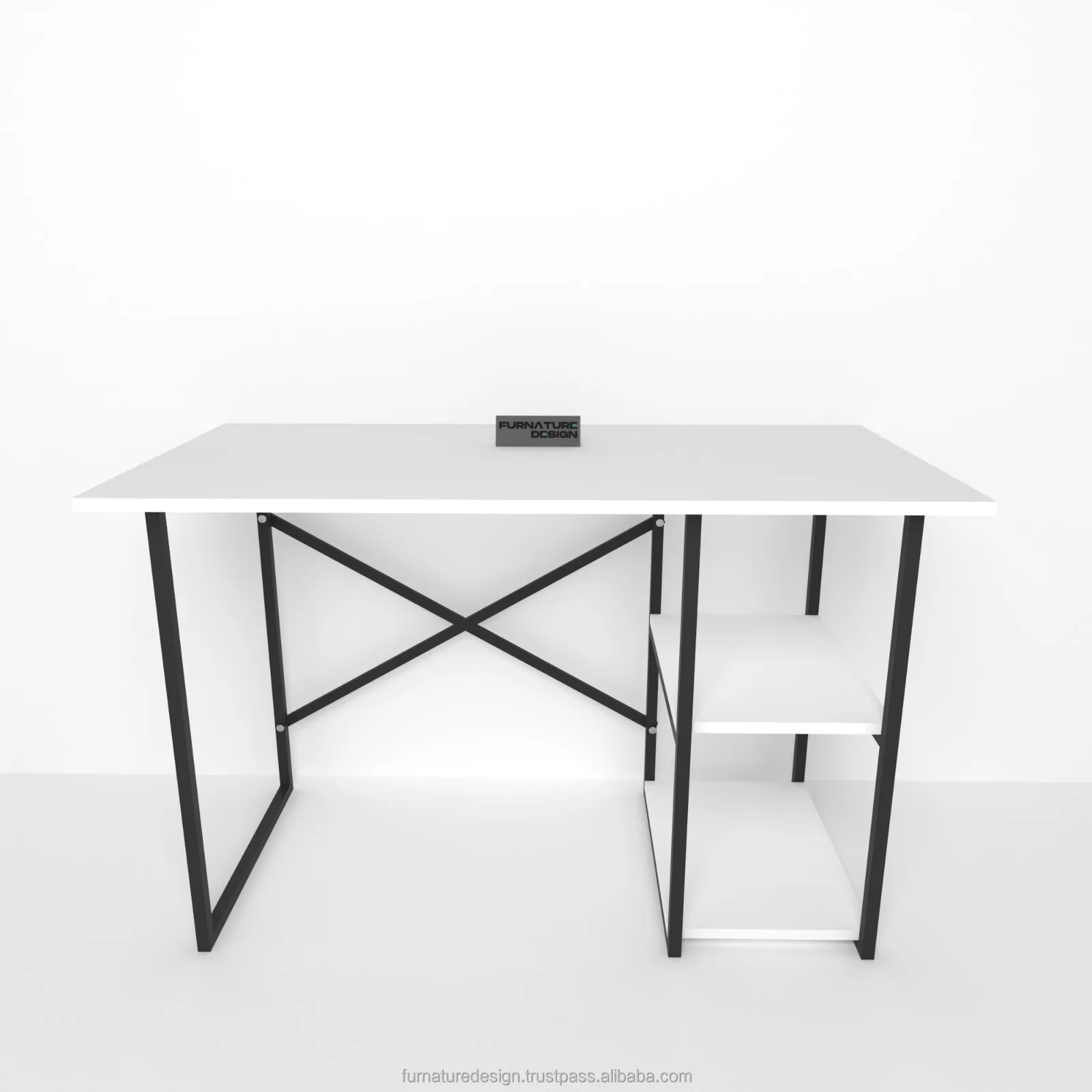 Furnaturedesign White Study Laptop Desk 2 Shelves Home Office Easy