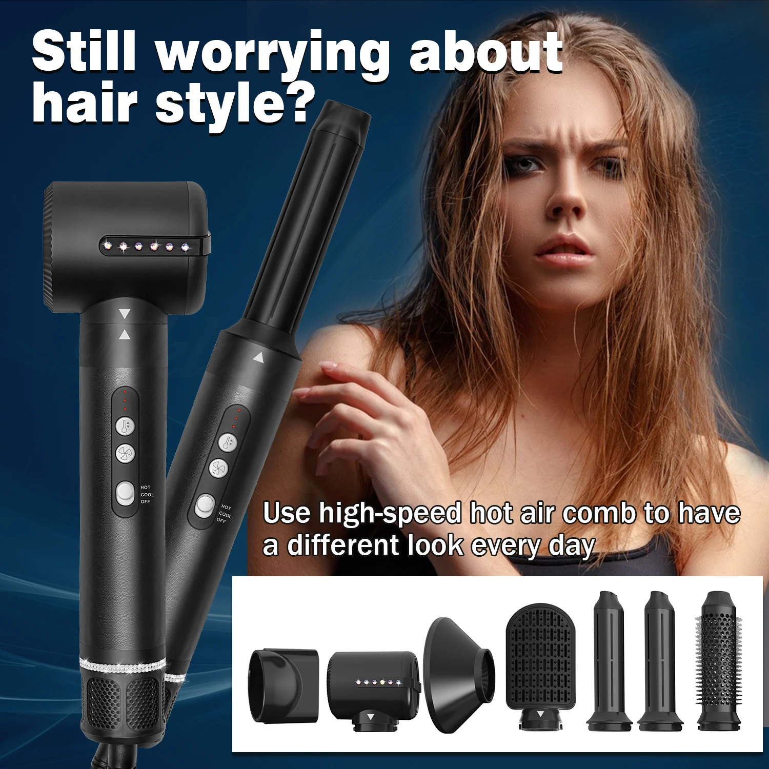 7 In 1 Hair Dryer Nozzle Diffuser Hot Air Brush Straightener Comb