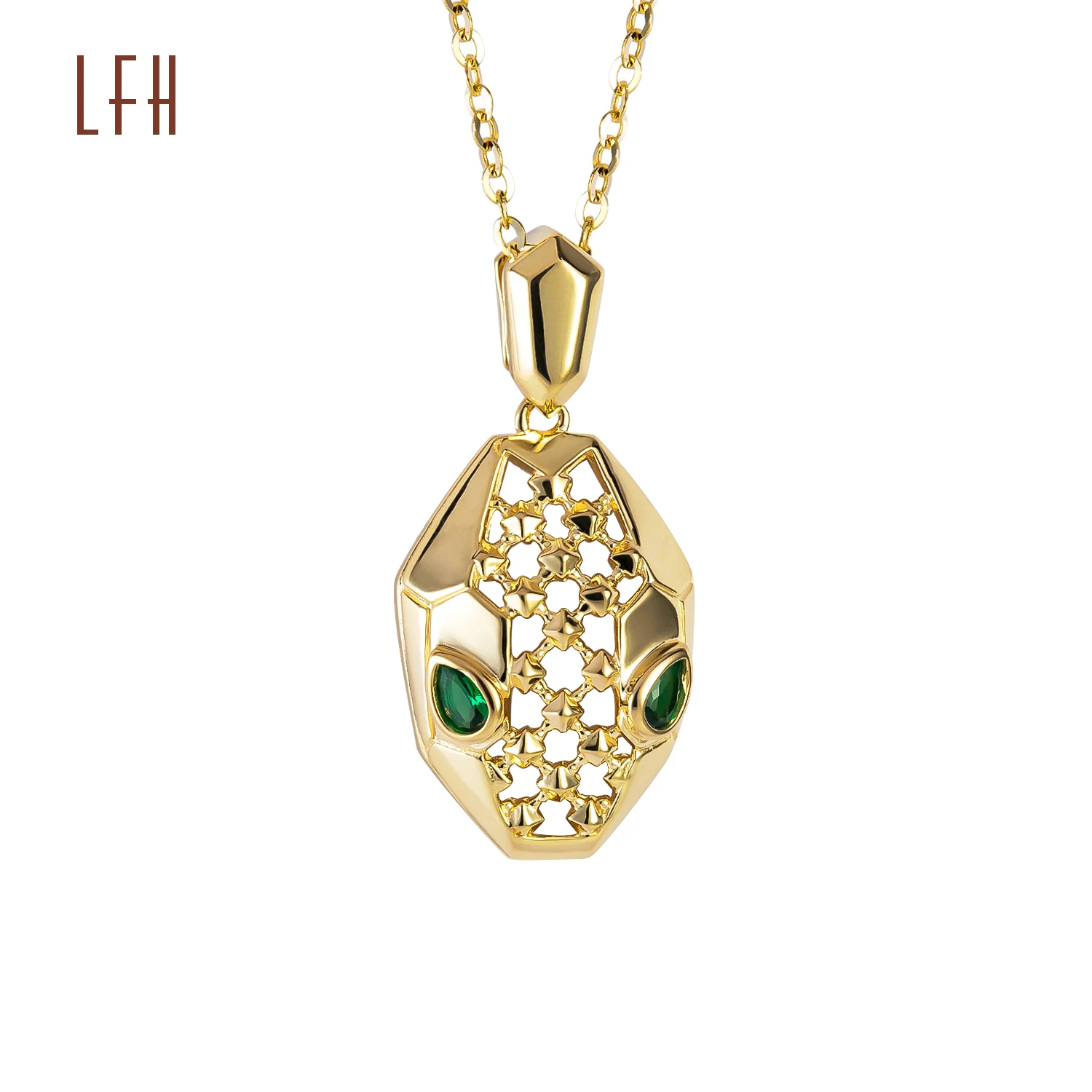 18k Saudi Gold Serpentine Pendant Necklace - Unique Fashion 