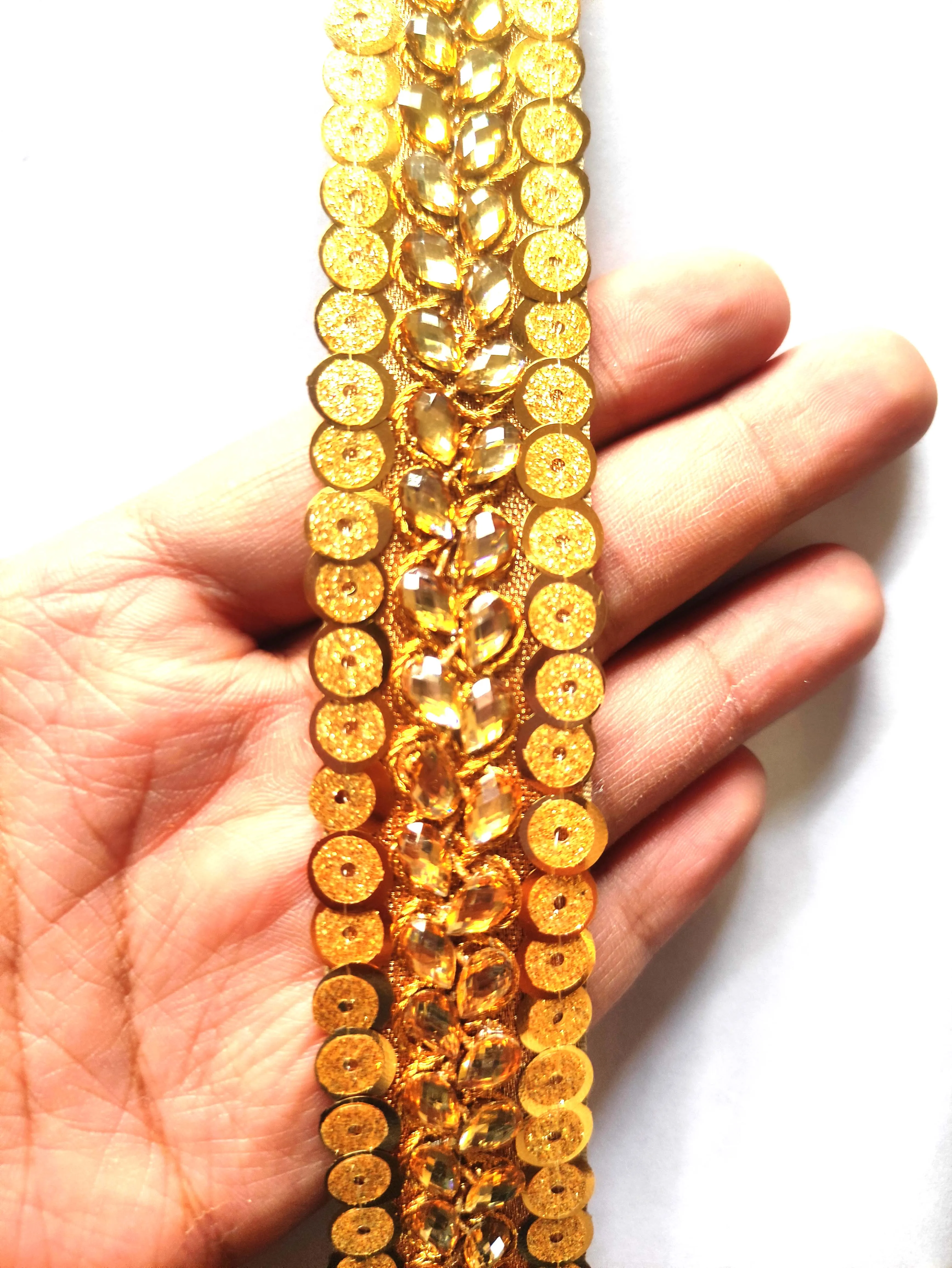 CRYSTAL CREAM BEADS LACE CUT WORK TRIM 20MM GIMP for WOMEN'S DRESS and GARMENTS DEALS in WHOLESALE CUSTOMIZED COLOR