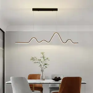 Modern Minimalist LED Linear Hanging Lamps Long Dining Table Pendant Lights with Remote Control Dining Room Chandelier