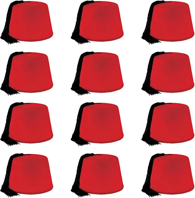 Cappello Fez Marocchino Rosso In Feltro - Con Nappa Nera, Unisex, Per Costumi E Occasioni Speciali