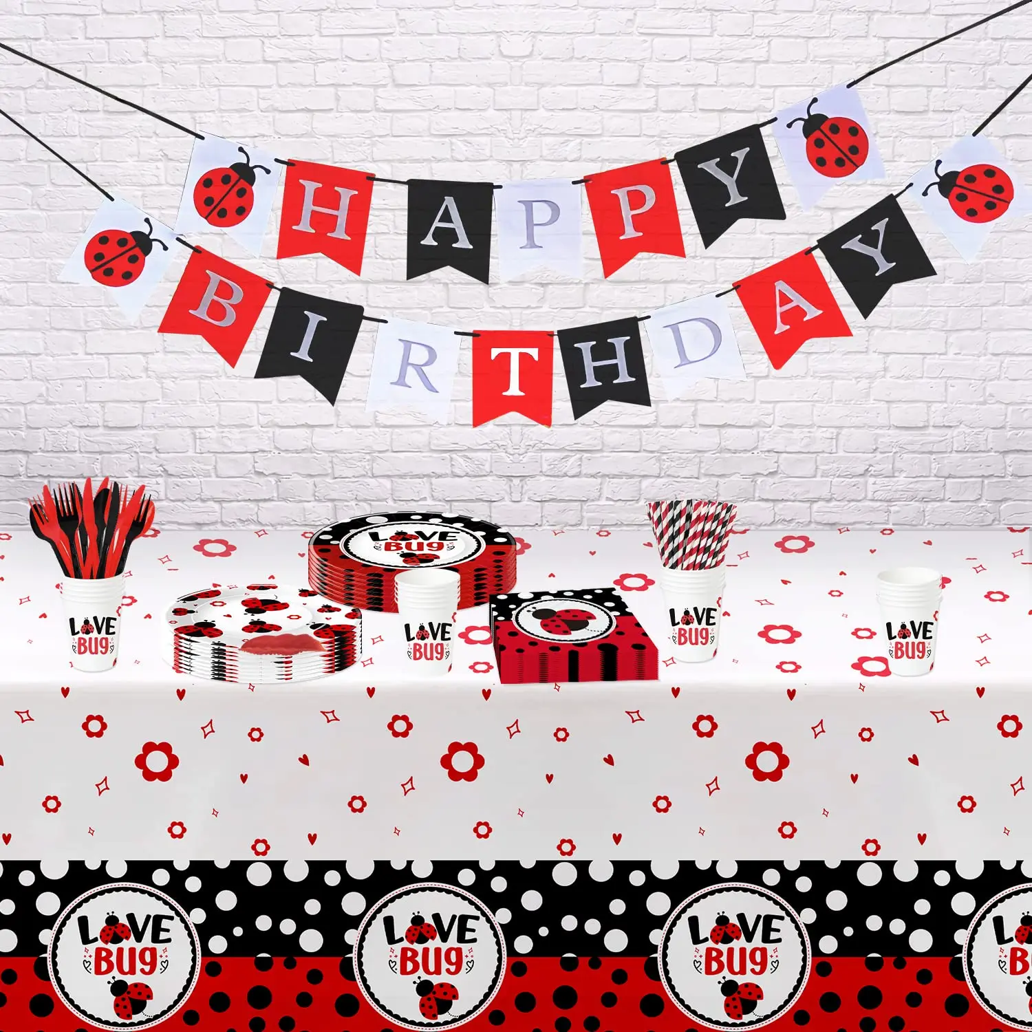 Lot De 96 Assiettes Et Serviettes De Table Pour 50e Anniversaire - Fournitures De Fête D'anniversaire De 50 Ans - Assiettes à Dessert Rouges Et Noires - Décorations Pour Homme Et Femme