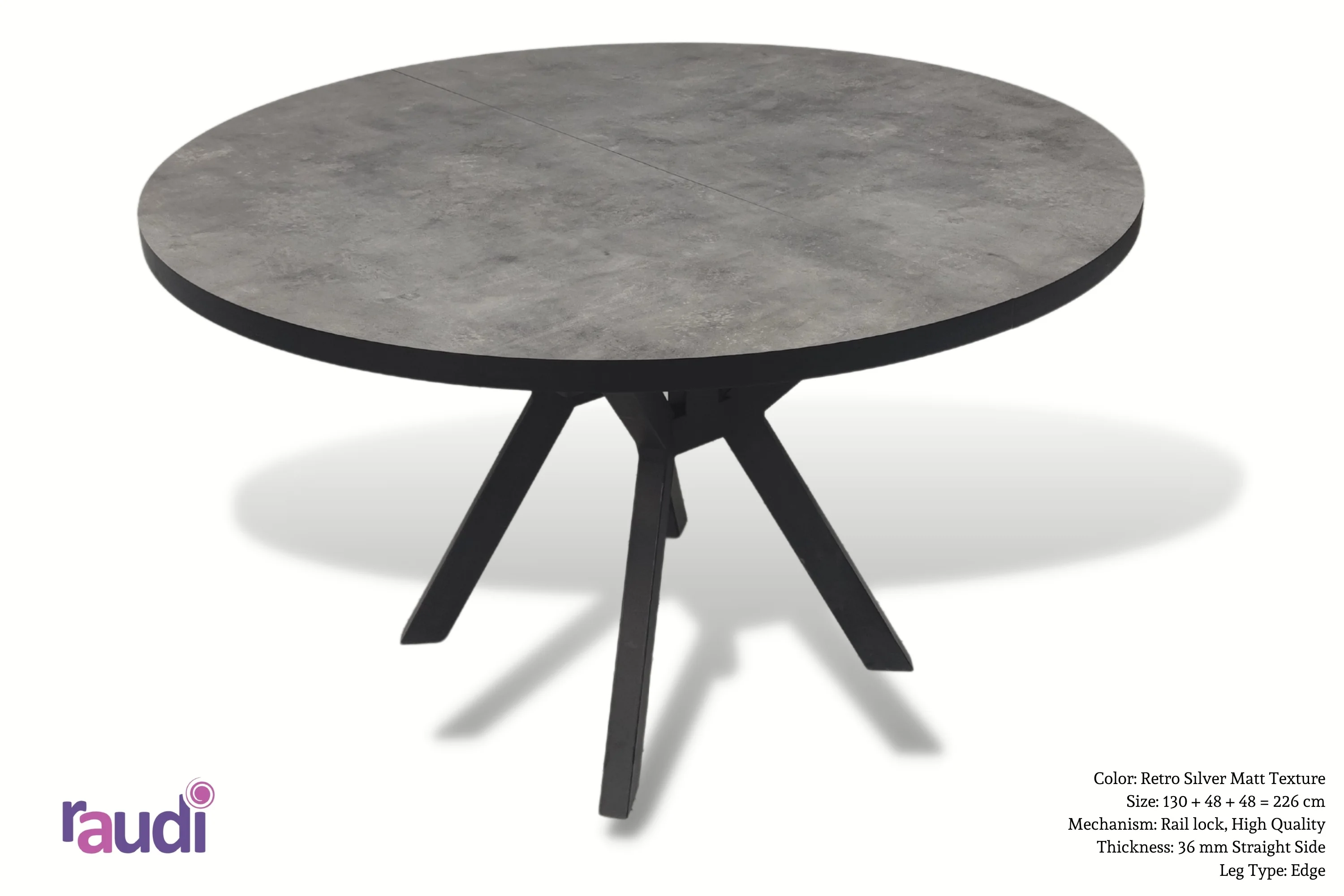 Expandable Design Round Dining Table Metal Legs Concrete Matt Pattern For 810 People 43 Cm