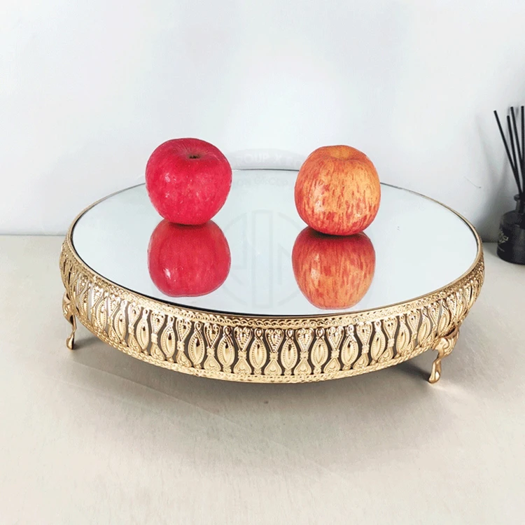 birthday wedding display cake tools metal display tray round gold 3 tier dessert cake stand set mirror tray