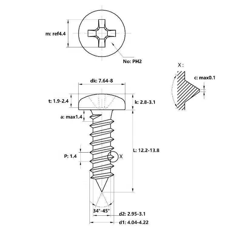 #8 x 1/2" Pan Head Phillips Screws Sheet Metal Self-Tapping Screws, Carbon Steel Screw, 2800 PCS details