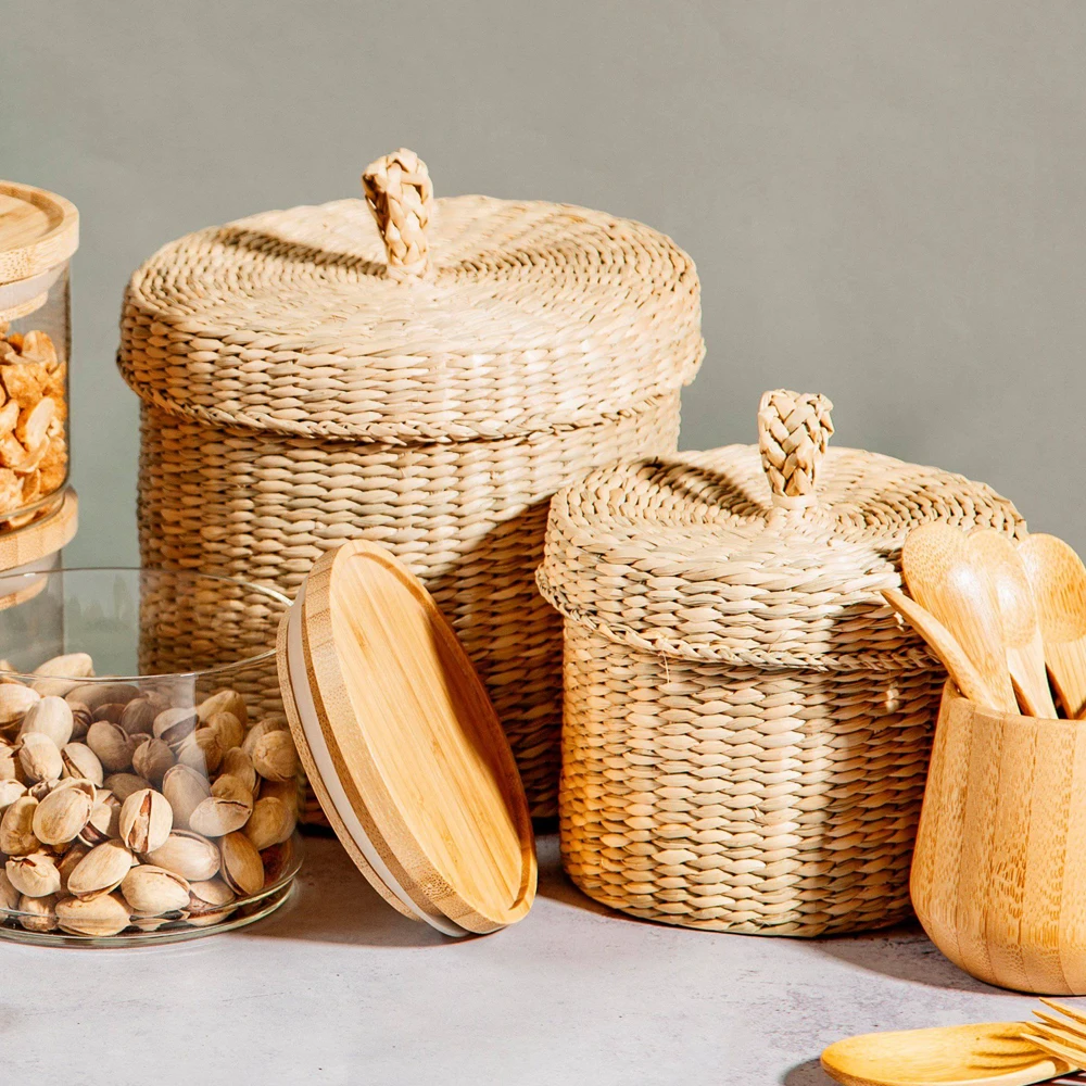 Natural Fiber Foldable Basket (set Of 2) Water Hyacinth Basket Storage Basket Wholesale Vietnam