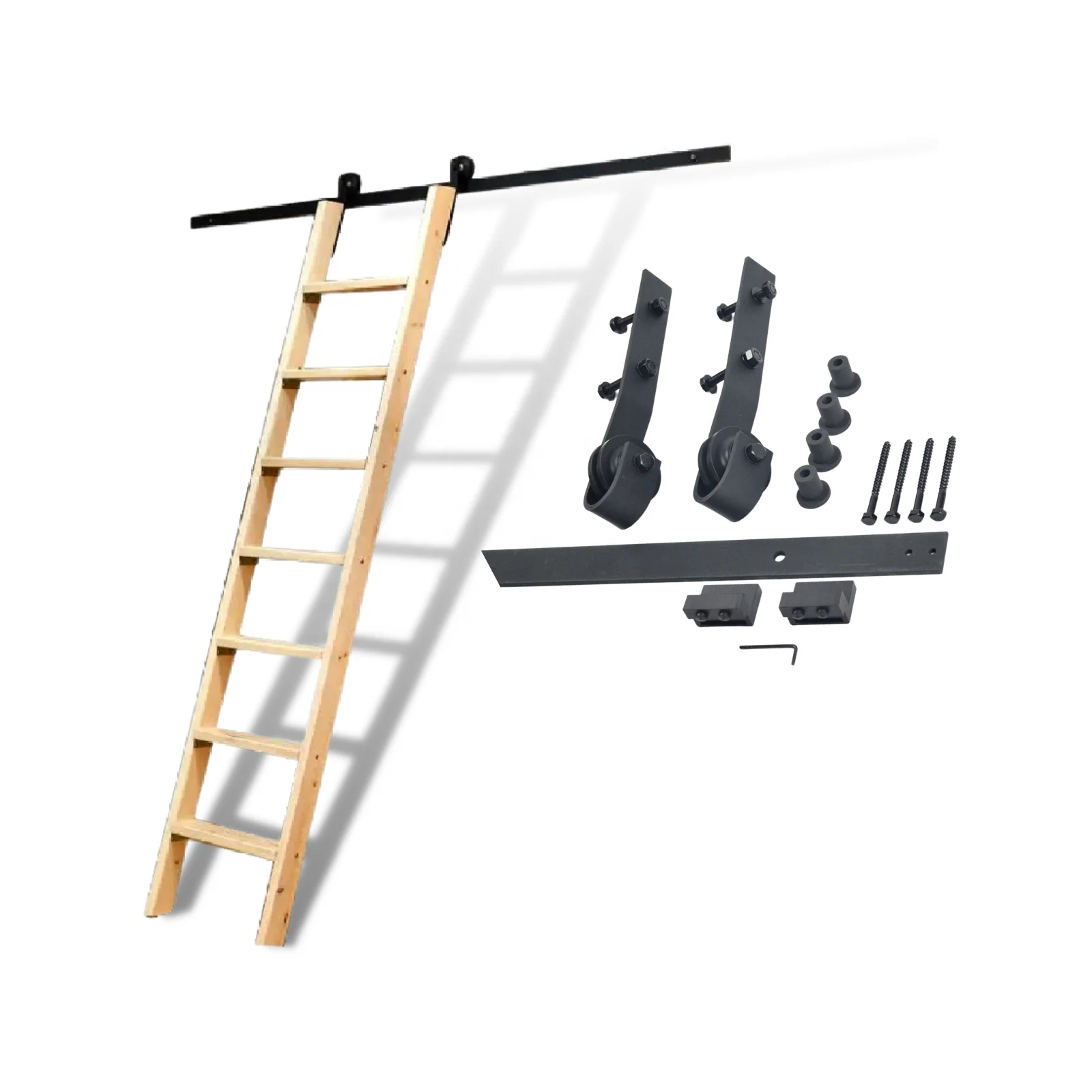Rustic Black Wood Sliding Library Steel Hardware for Ladder ( No Ladder )