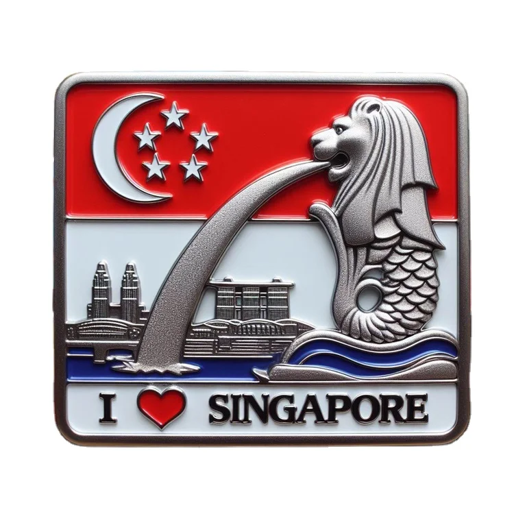 Customized Logo Metal Enamel Merlion Singapore Souvenir Fridge