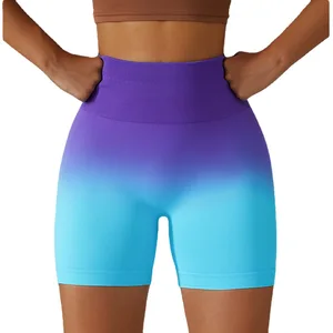 Gradient Seamless Yoga Shorts Breathable Tight Sports Shorts Women's High Waist Elastic Butt Lifting Fitness Pants