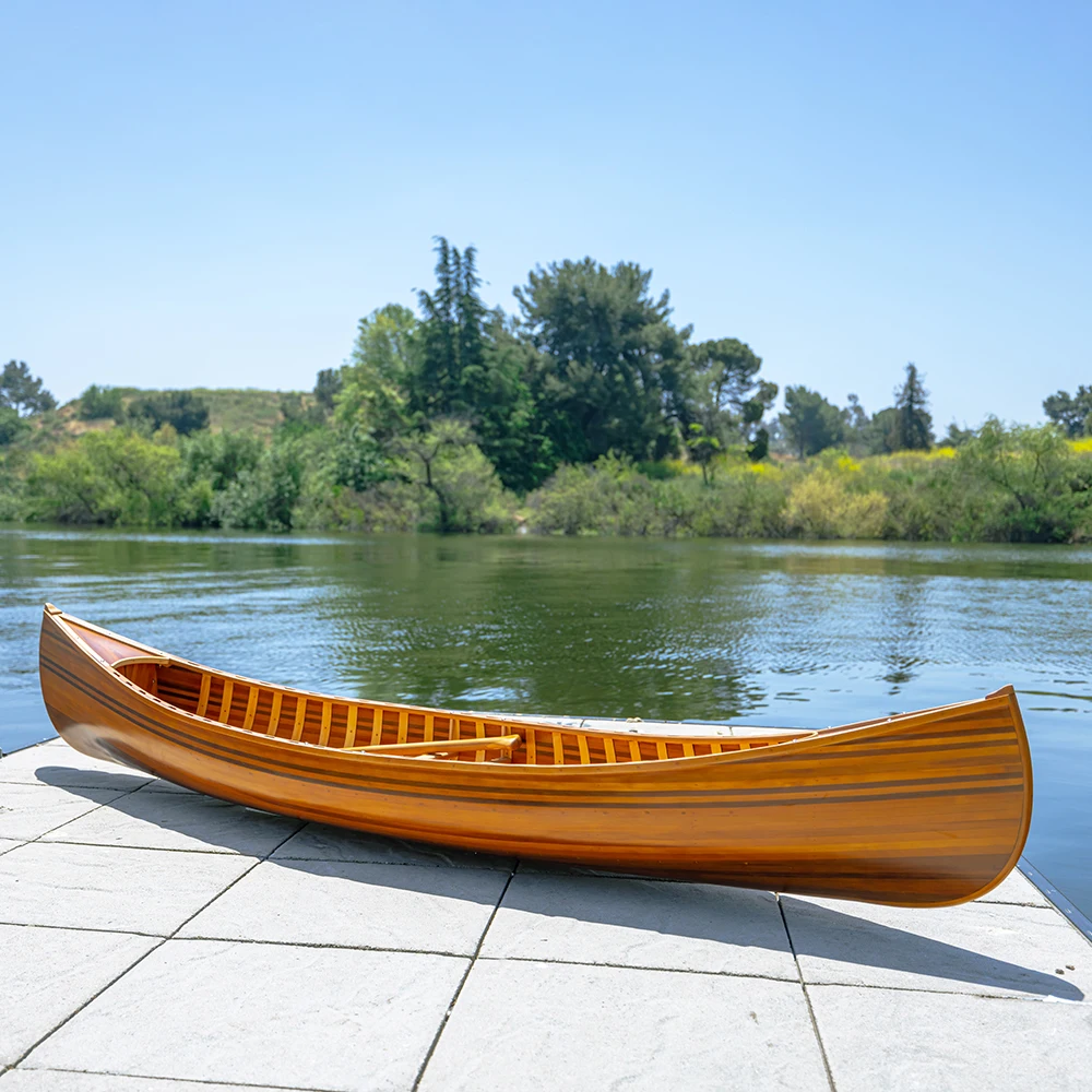 Canoe With Ribs Curved Bow 10' with Canoe Paddle for Lake Handcrafted Wooden Boat Kayak Canoe for Sale (300Lx67Wx50H cm)
