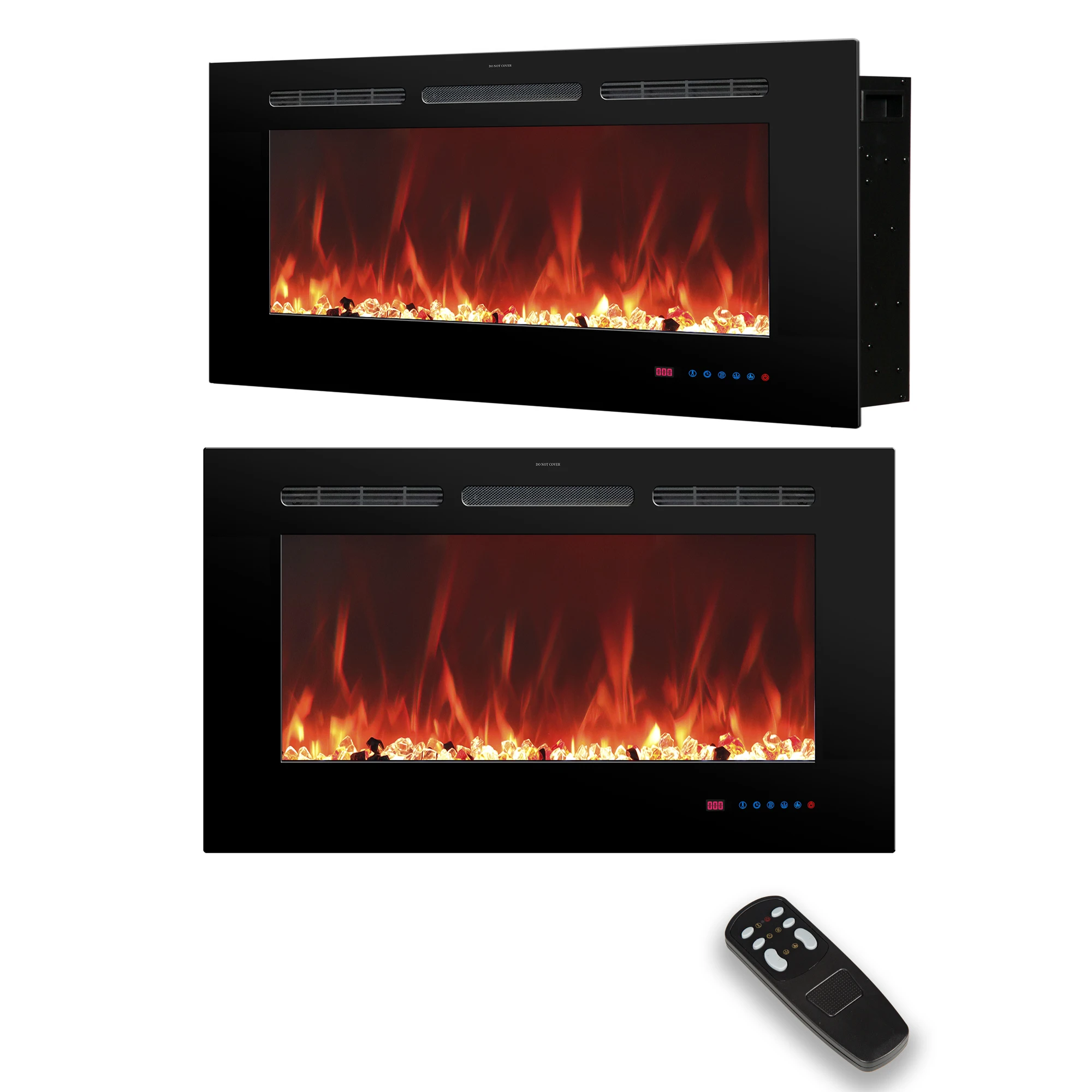 33 inch real log media electric fireplace heater modern recessed and wall-mounted 13 decorative frame colors