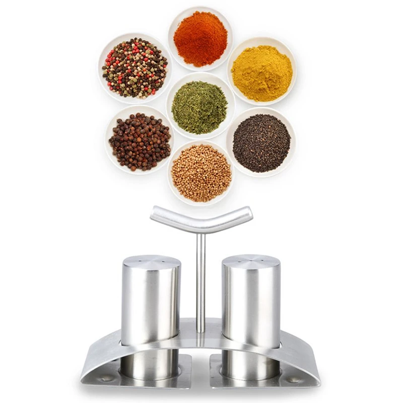 Modern Stainless Steel Salt And Pepper Shaker Set With Stand