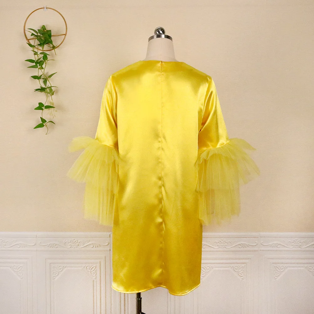 Yellow Flare Sleeves Sweet Loose Shirt Princess Women Casual Dresses