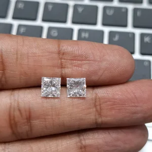 Lab Grown Princess Cut Diamonds 2.00 + 2.00 Carat Pair IGI Certified for Studs or Ring Side Stones Loose Diamonds