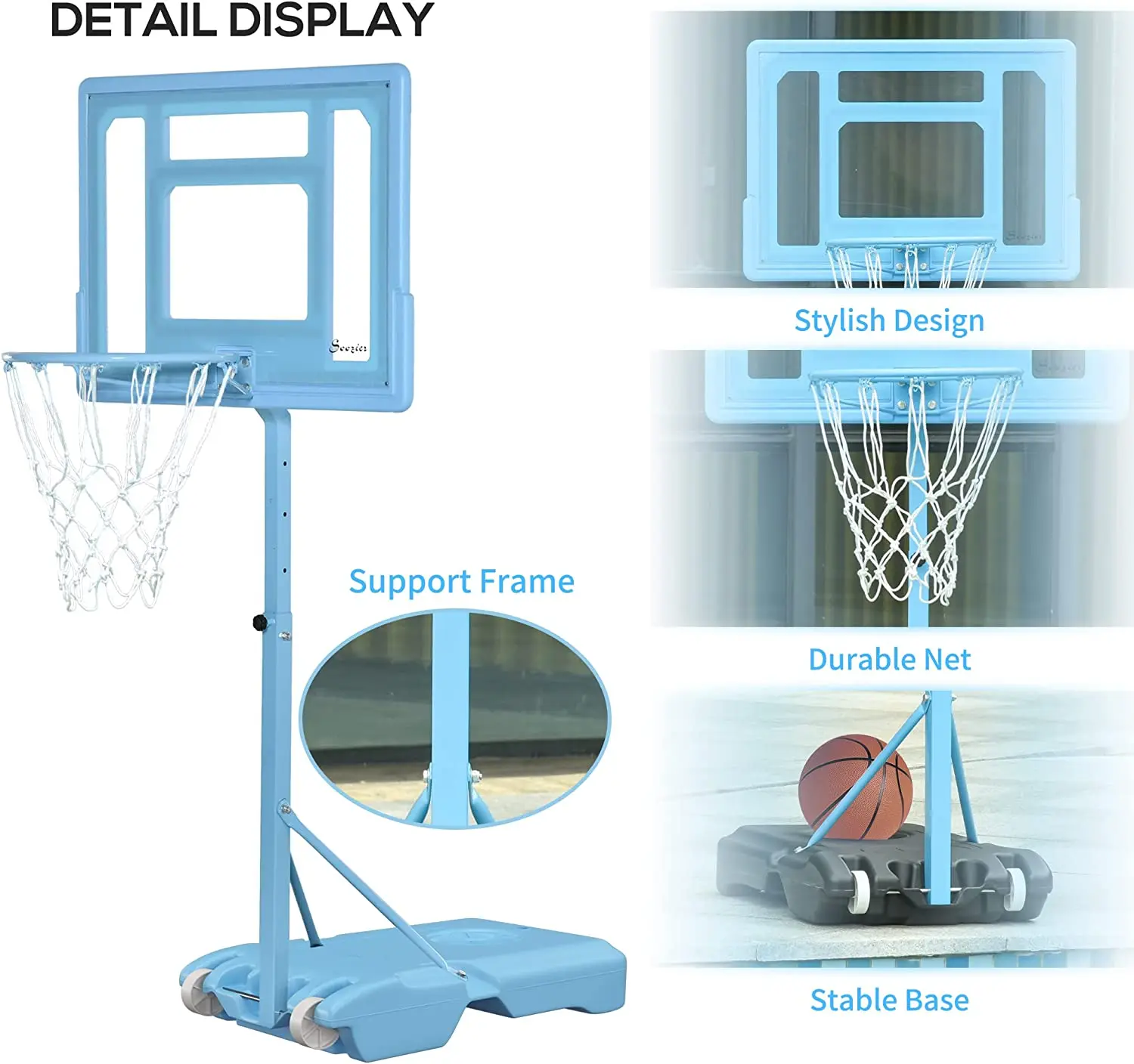 Poolside Basketball Hoop Stand Height Adjustable Portable Basketball