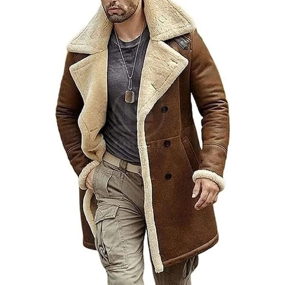 Hot Selling Men Clothing Shearling Leather Long Coat New Fashion Windproof Breathable Men Shearling Leather Long Coat