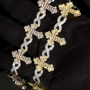 Wholesale Hip Hop Moissanite Tennis Bracelet for Men-Infinite Cross Design Sterling Silver High Quality Hot Selling Fashion