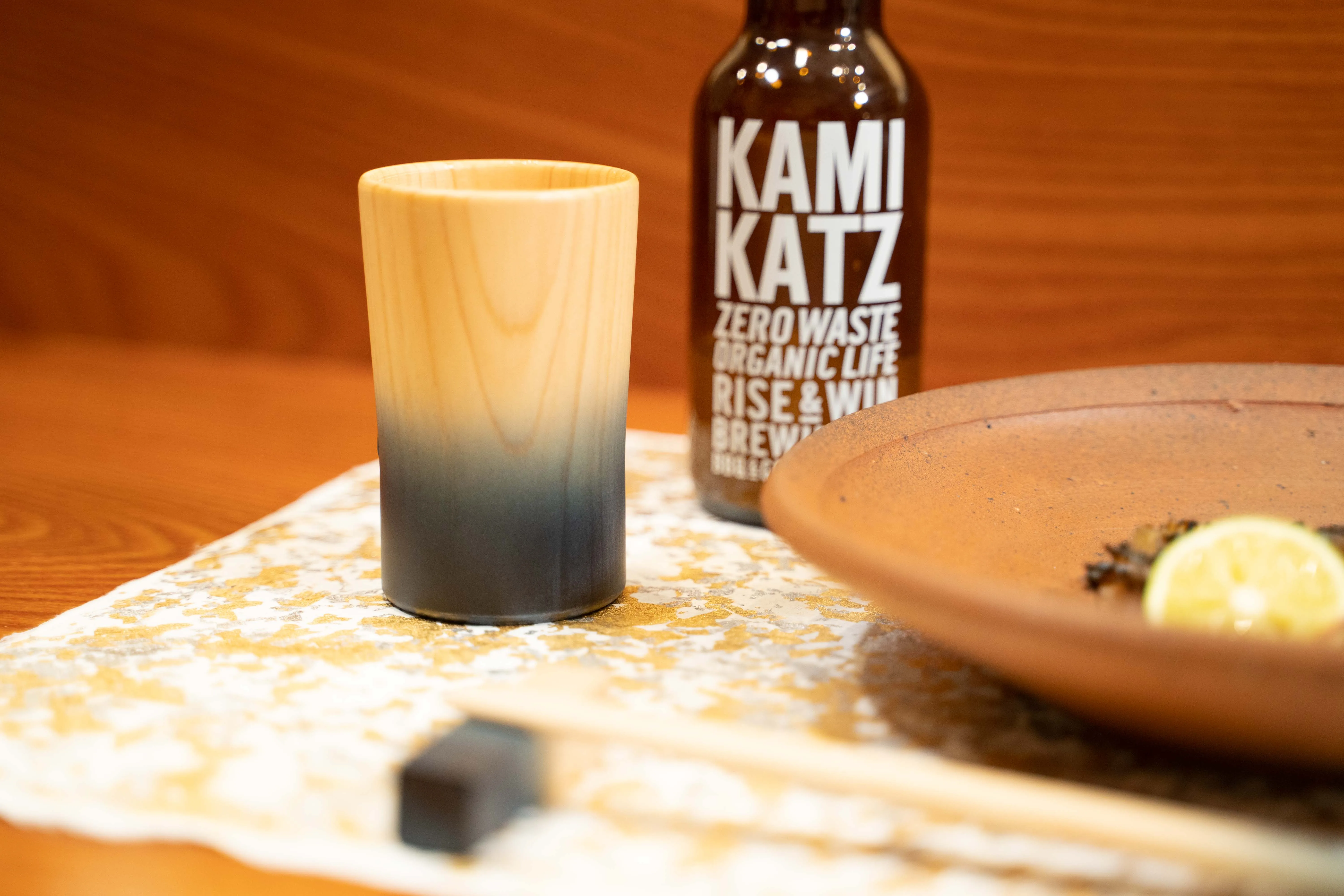 Japanese Cypress Indigo Hinoki Pair Wedding Luster Tea Cup Sake Set