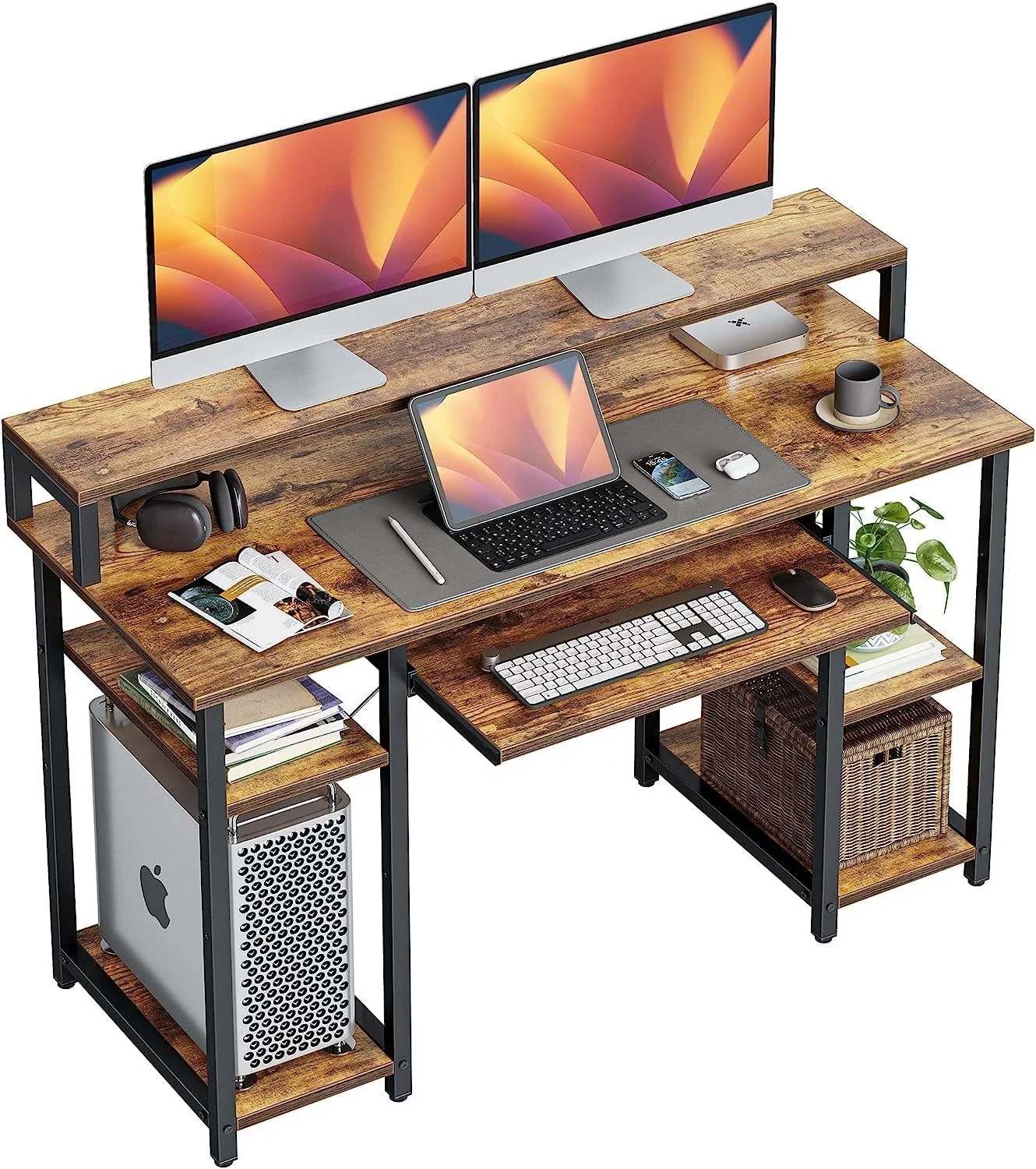 Computer Desk with Keyboard Tray and Storage Shelves  Music Studio Desk Workstation for Home Office