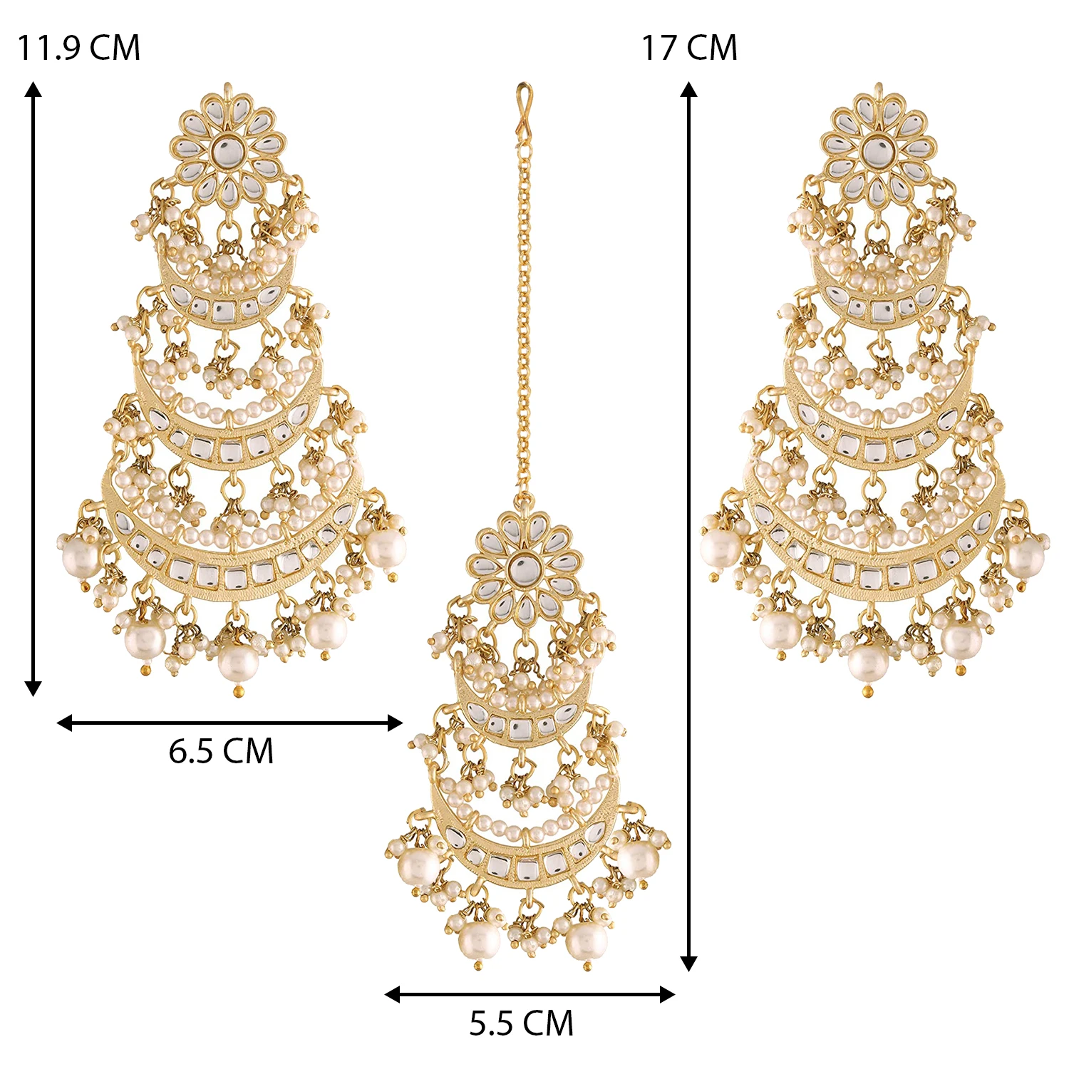Aheli Kundan Pearl Long Dangle Chandbali Earring Maang Tikka Indian Traditional Bollywood