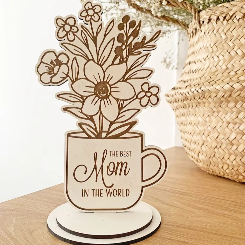 Latest Model Customized Logo Wooden Standing Flower Pot UV Printed Photo Frame for Mother's Day Perfect Gift Photos Souvenirs