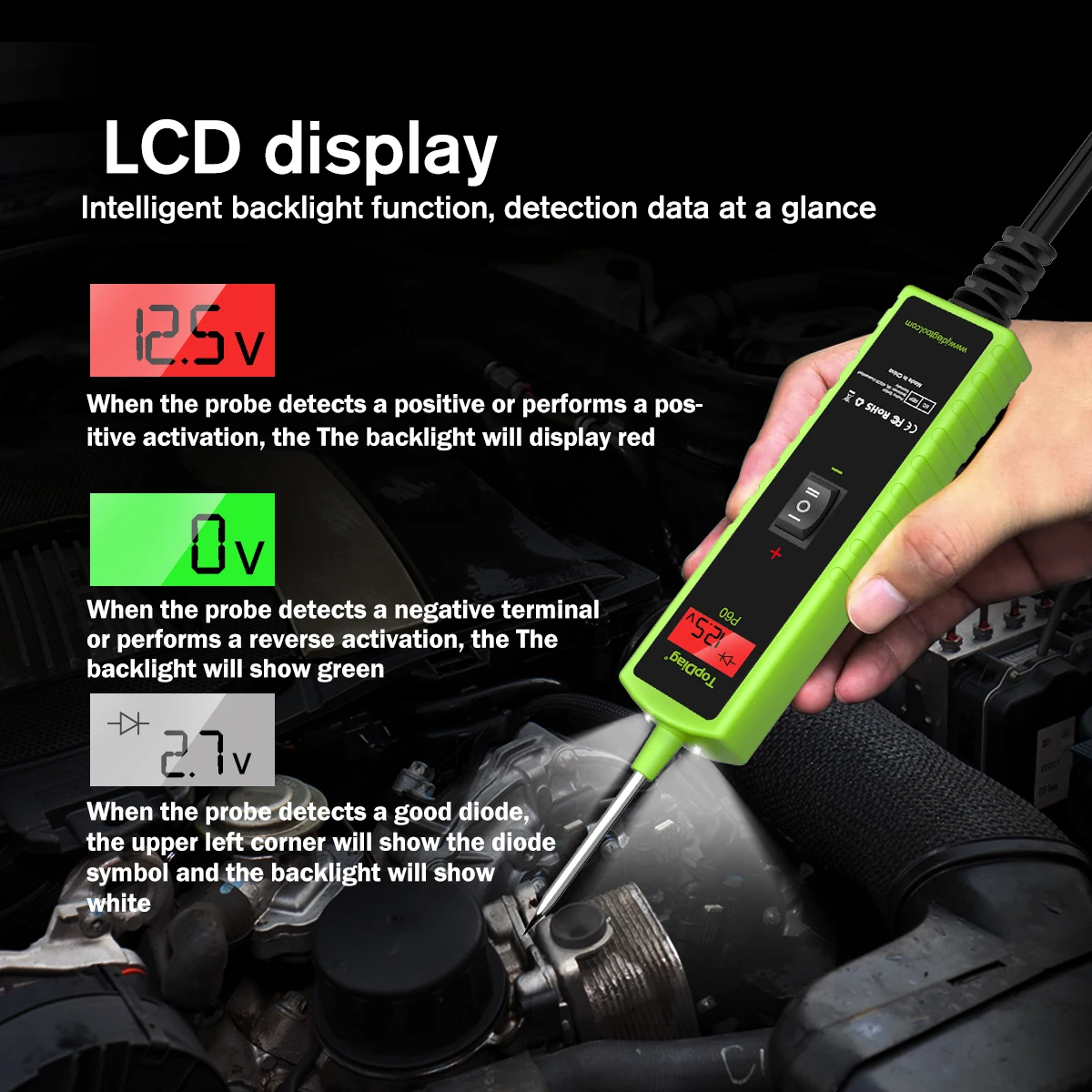 Auto Circuit Tester 12V 24V TopDiag P60 Power Probe Electrical Current Voltage Automotive Power Circuit Probe Tester