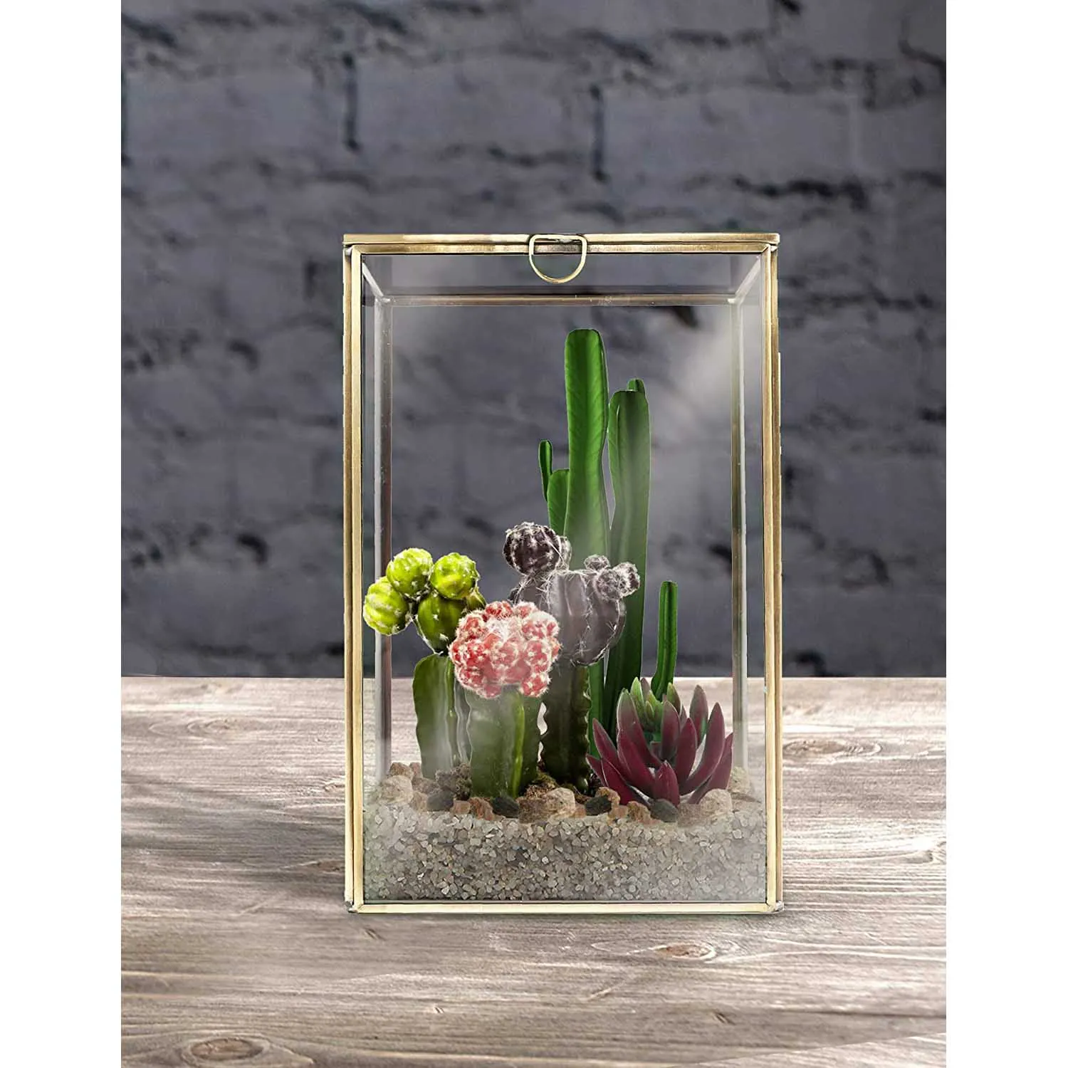 Standing Clear Glass Box Brass Metal Frame Tabletop Curio Case Shadow Box Jewelry Organizer Tabletop Display Box