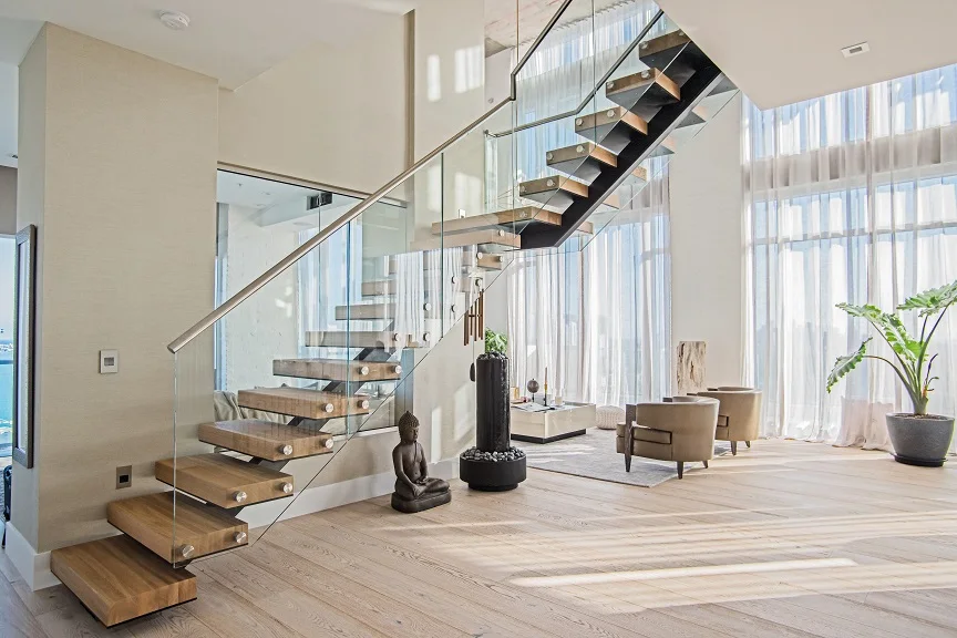 Indoor Staircase Star Railing  L Shaped Modern Stair Design for Villa Apartment