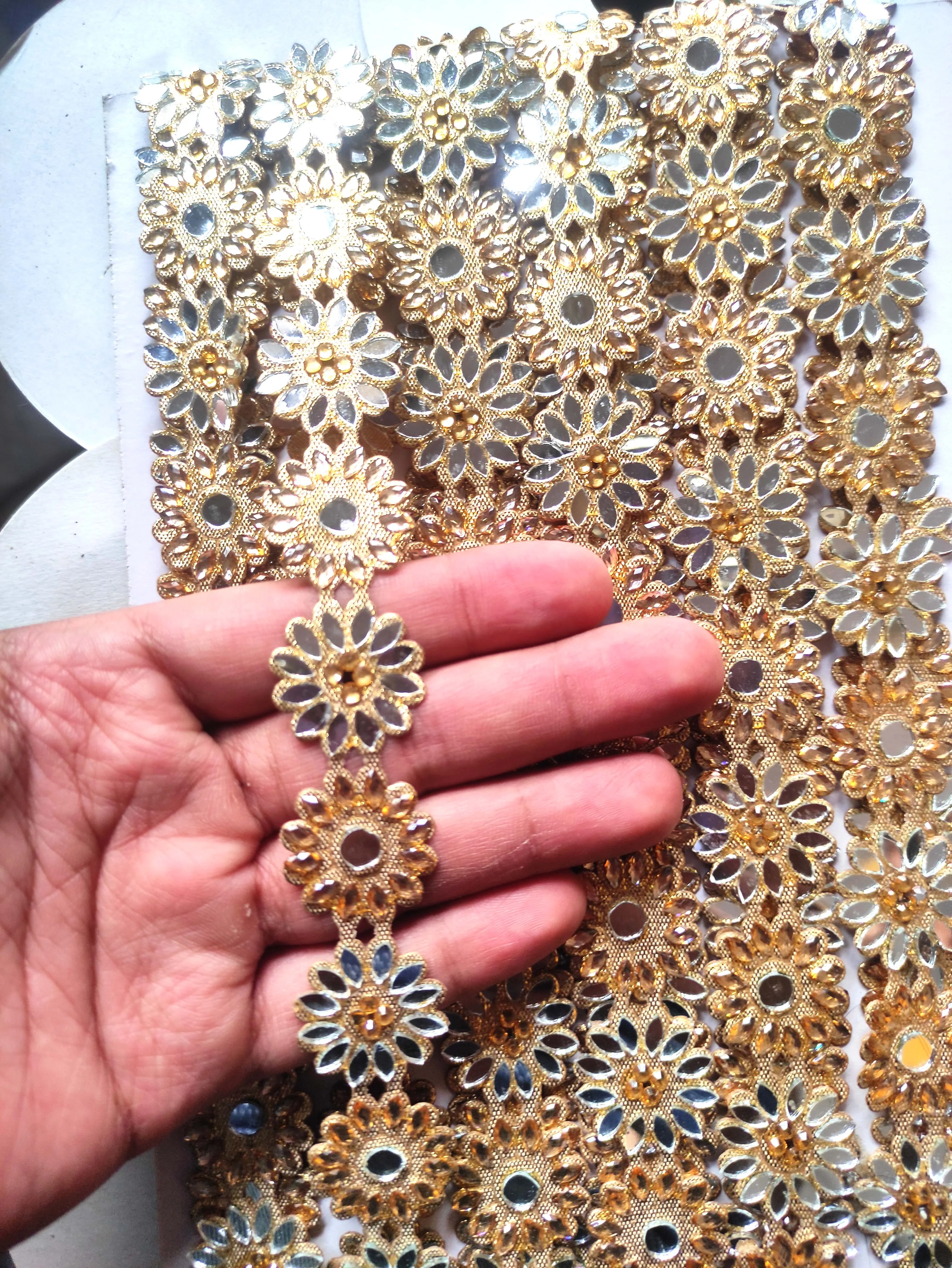 CRYSTAL CREAM BEADS LACE CUT WORK TRIM 20MM GIMP for WOMEN'S DRESS and GARMENTS DEALS in WHOLESALE CUSTOMIZED COLOR