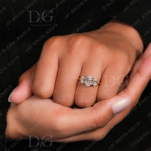 Oval Three Stone Engagement Ring 2.50 Ct Oval Cut Lab Grown Diamond Yellow Gold Wedding Ring for Women Anniversary & Party