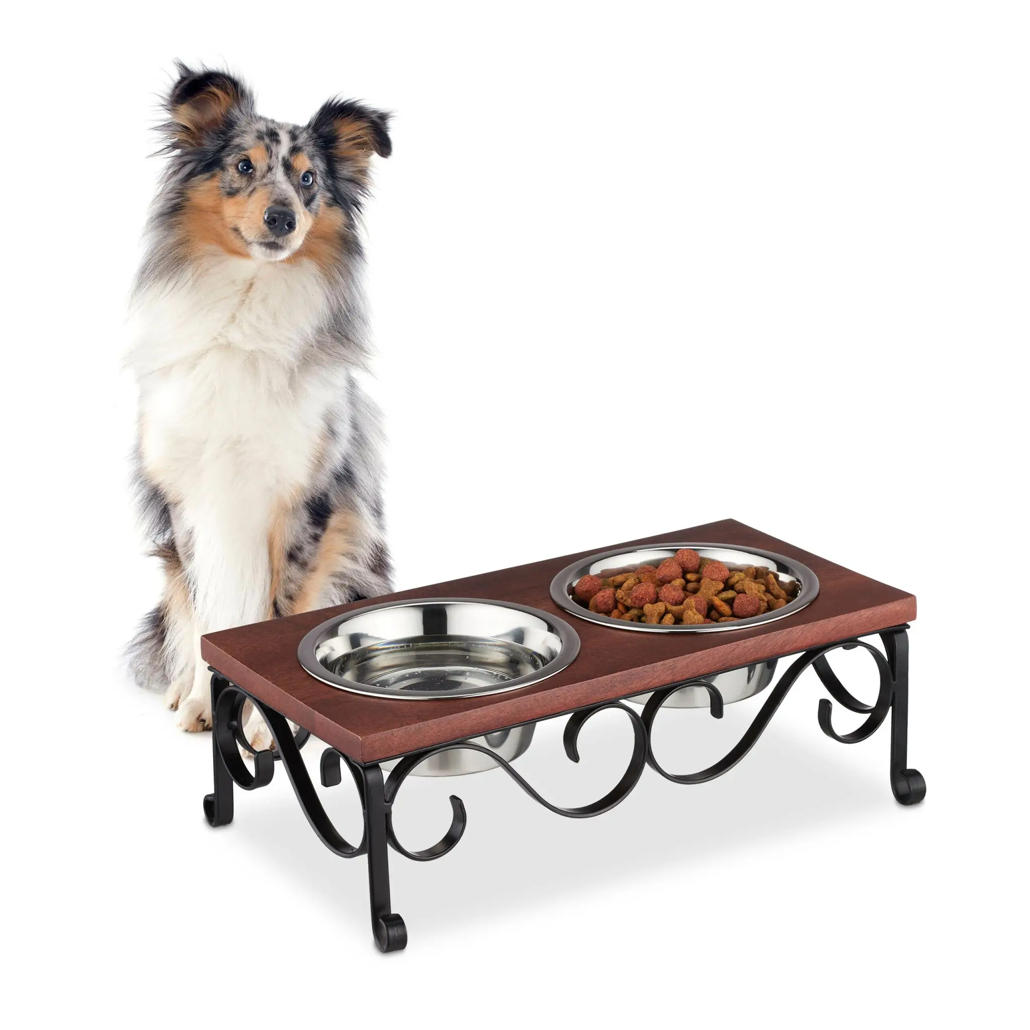 Wholesale Anti Slip Double Stainless Steel Dog Bowl With Stand Mango