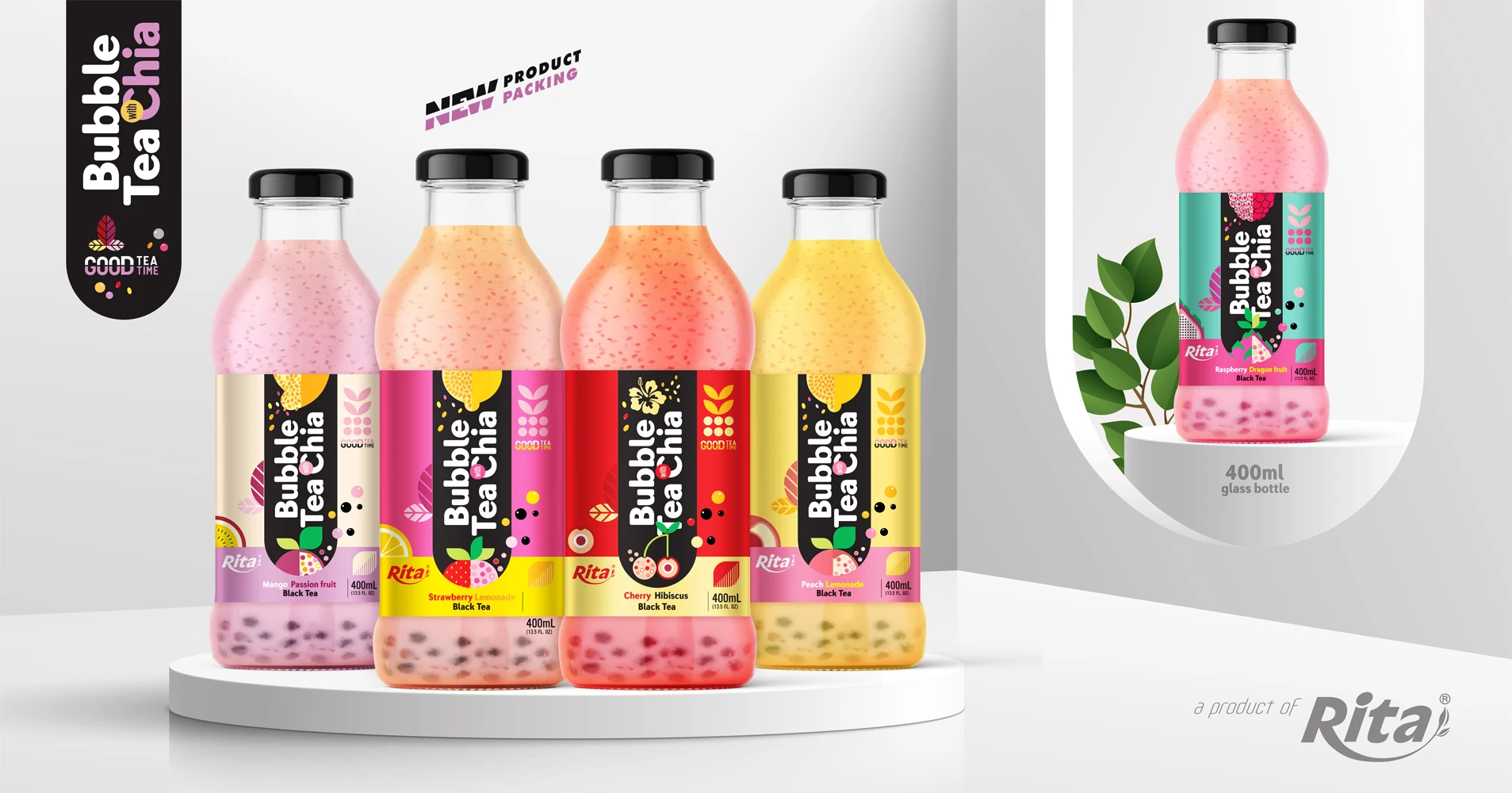 Kenya 2本 mukii Vita Bubbleビタバブル 10000 Rita Beverage - Enjoy Chia Cherry & Hibiscus Bubble Tea