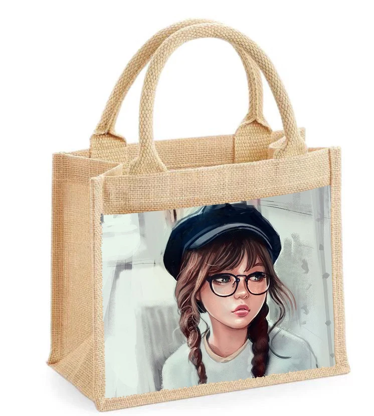 Sublimation Blank Burlap Tote Bags Reusable Jute Shopping Bag With White Panel Above Canvas 4832