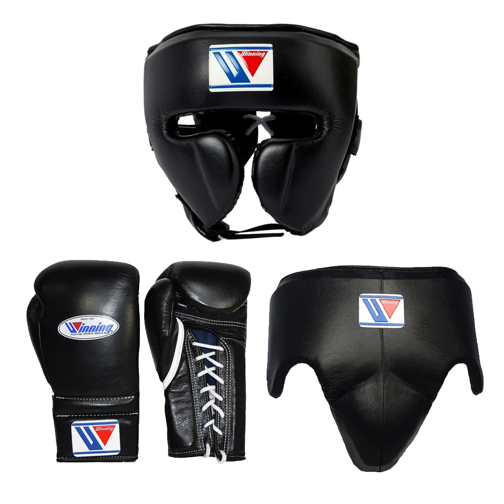 Brand New Winning Boxing Sets Full Black Color Open Face Head Guard