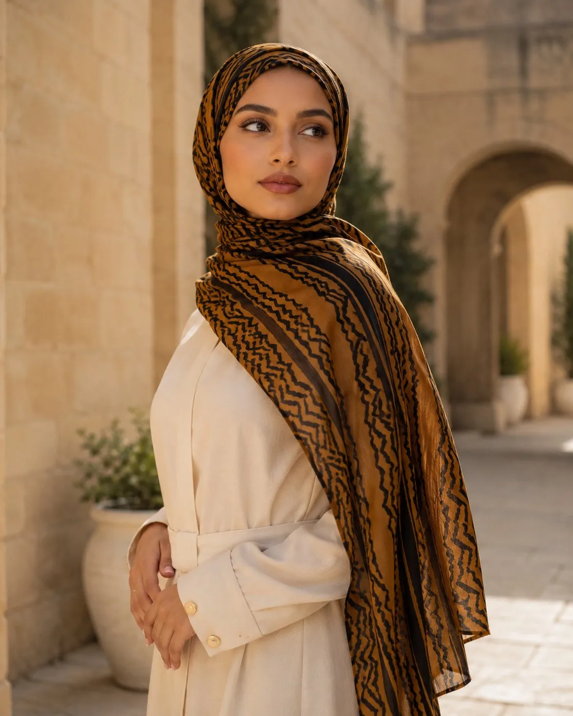 Custom Printed Modal Hijab Tribal Zigzag view 3