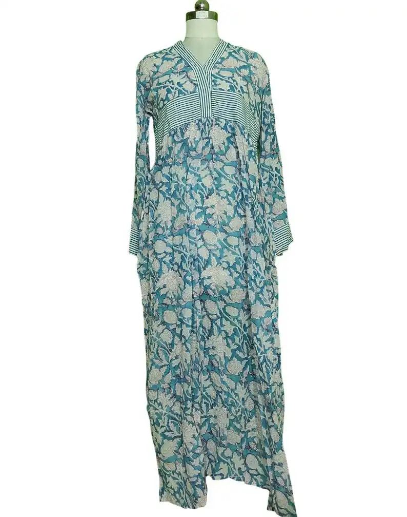 2X/3X Indian Cotton Long Dress for Women 57 Boho Summer Dress with Floral Hand Block Print Premium Lightweight Cotton Maxi Dress