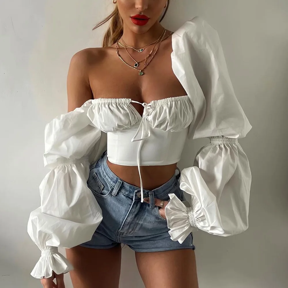 Design off shoulder top women sexy shirts long sleeve shirt