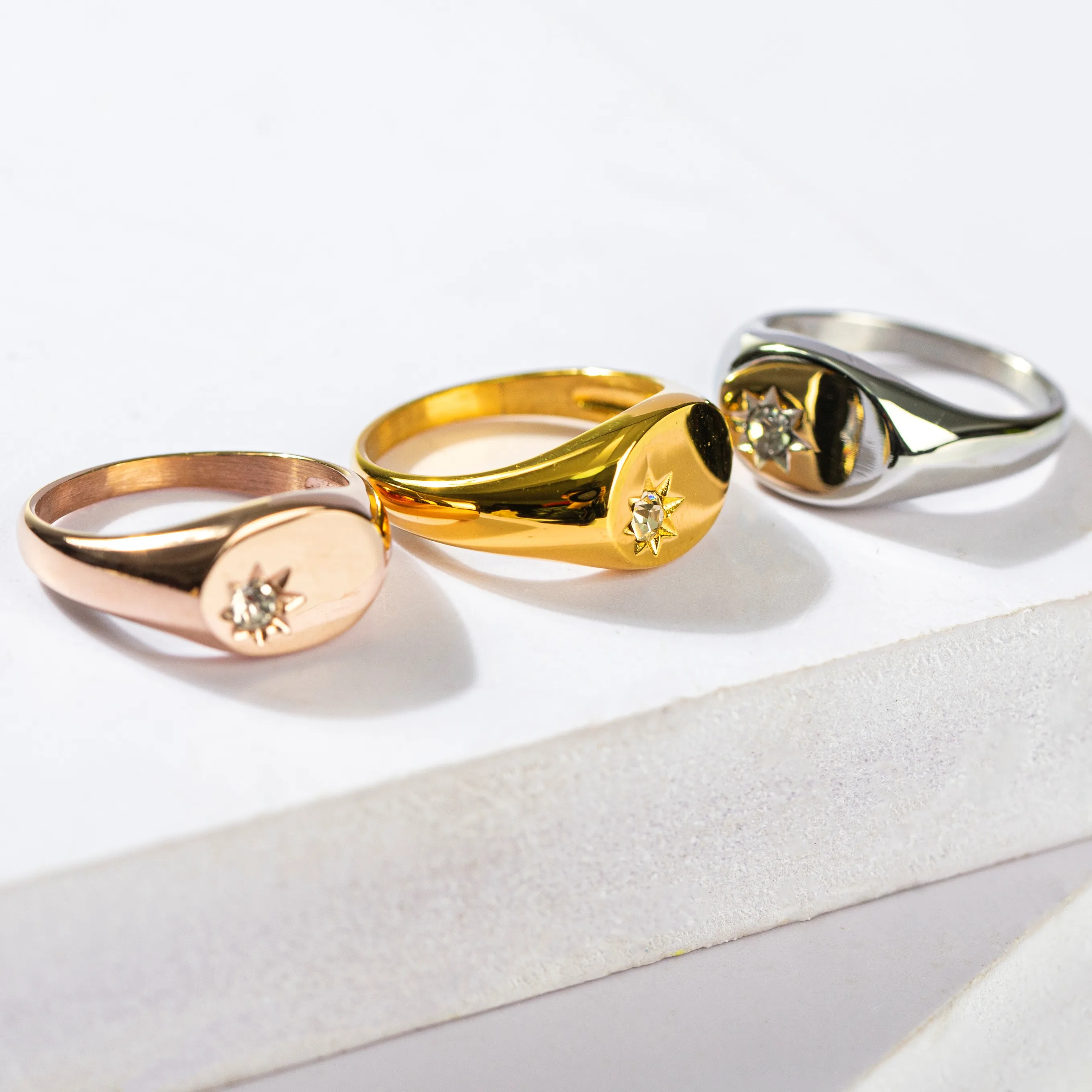 2025 Tarnish Free Stainless Steel North Star Zirconia Women Ring