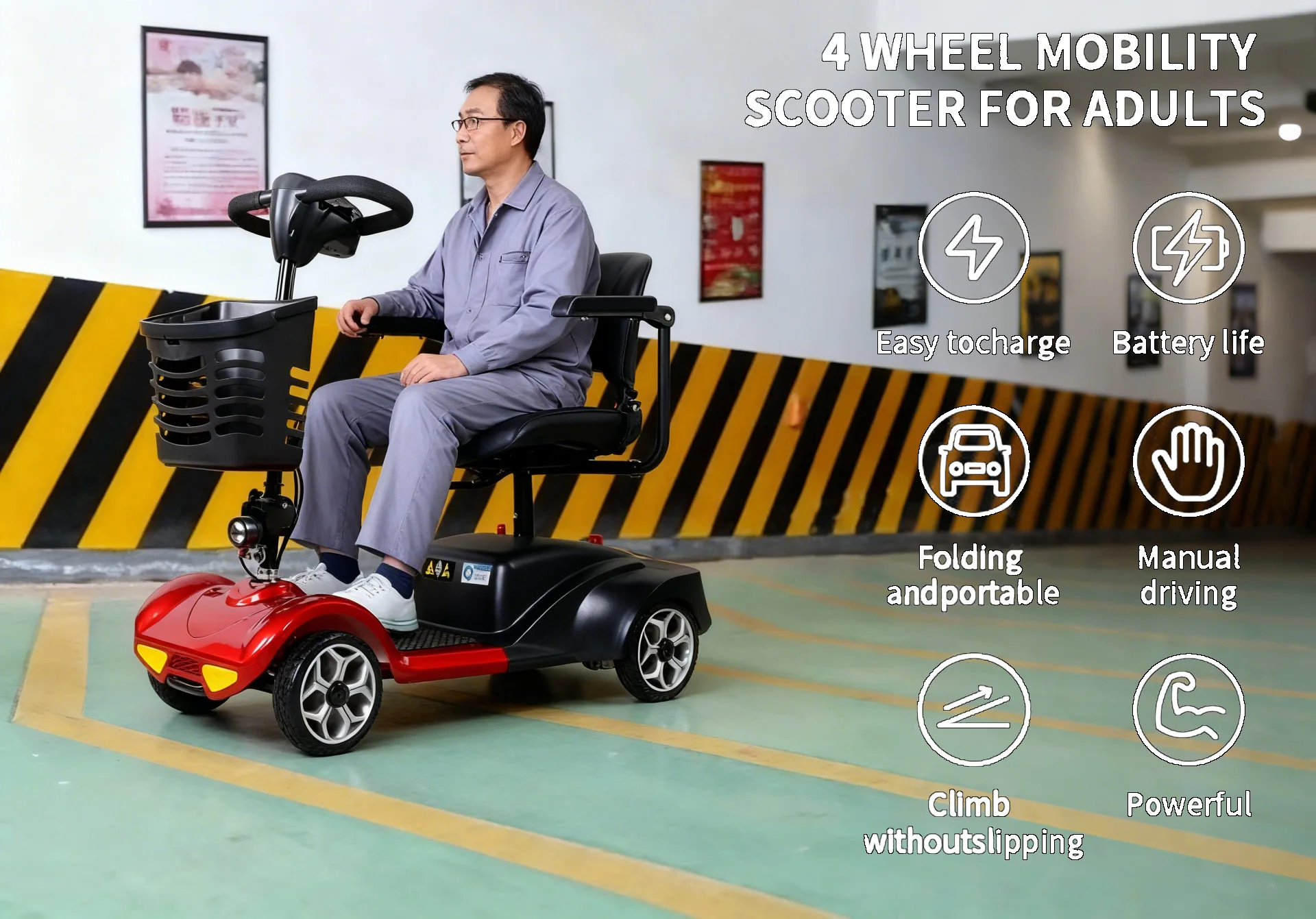 product lightweight 4 wheel electric mobility scooter for elderly adults 180kg capacity 24v 12a foldable lead acid battery handicapped-2