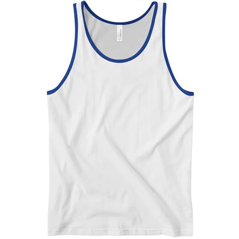 Ringer tank Top Custom Made Pima Cotton and Elastane Tank-tops Ringer Royal Blue Ribbed White Jersey tank Tops