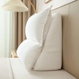 Comfortable Foldable Backrest Pillow Three-Dimensional Adjustable Corduroy Bed Support Cushion Side Pocket Home Anti-Pilling