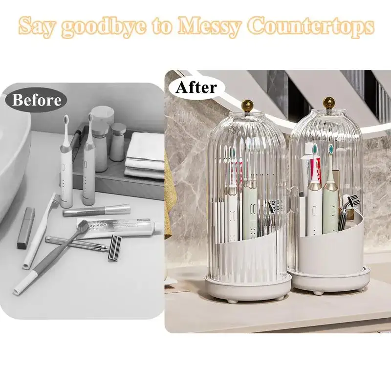 Rotating Toothbrush & Makeup Holder - 3 Slot Organizer