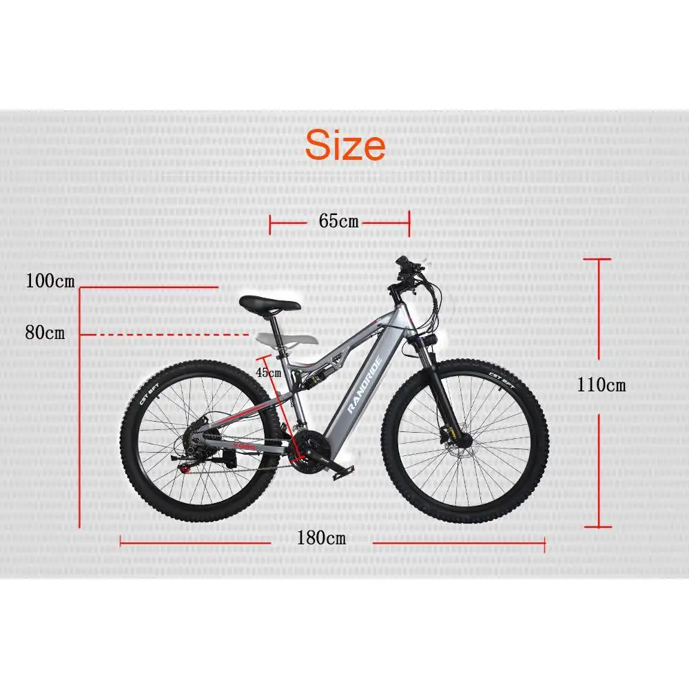RANDRIDE YG90 Electric Mountain Bike SHIMANO Hydraulic Brake Full Suspension Gray Central Motor Integrated Battery 60km Range
