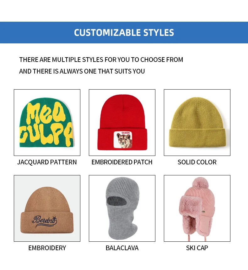 Multiple Color Y2k Jacquard Custom Beanie Hat Bulk Manufacturers Custom