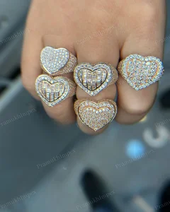 High Quality Solid Gold Plated Prong Set Heart Shape Moissanite Sterling Silver Hip Hop Customized Ring GRA Certified Best Gift