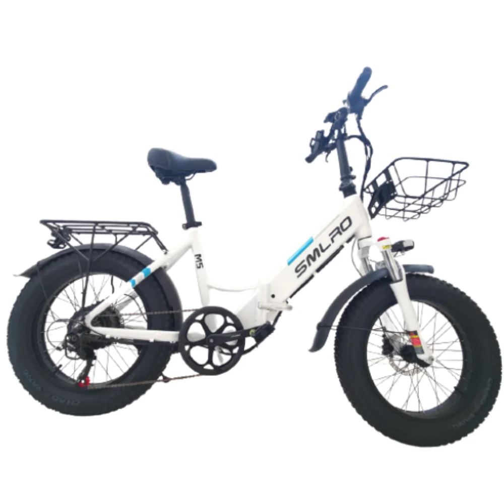SMLRO M5 Fat-tire Folding Mountain Adult Electric Bike  with Front Basket