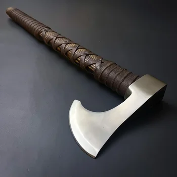 Hache De Camping Viking Ancientsmithy Forgée Main - Acier AISI 1065, Manche Frêne, étui Cuir